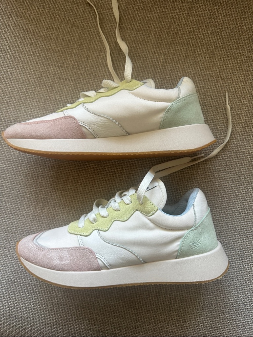 Soludos Patadiso Retro White Sneakers with Pink, Green & Light Blue Accents